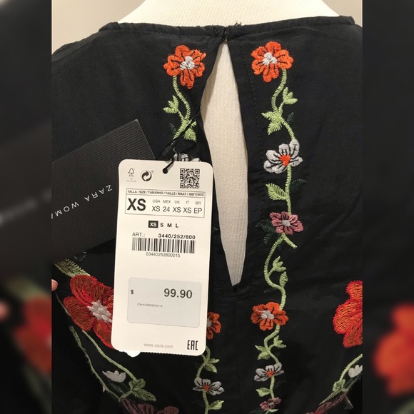 *NEW* ZARA Embroidered Black Dress X-Small 🌹 - Picture 6 of 8